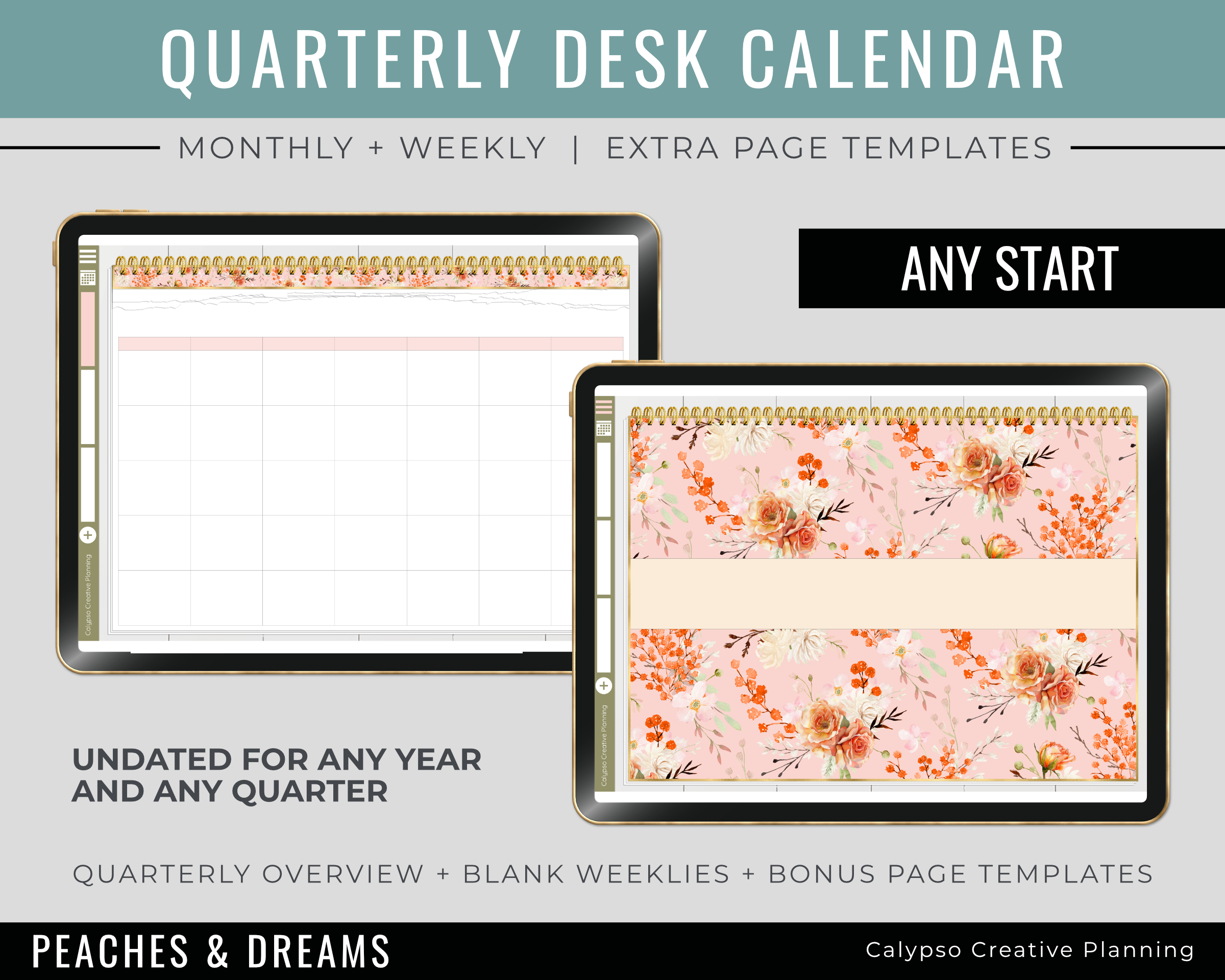 Peaches & Dreams Quarterly Desk Calendar - Calypso Creative Planning