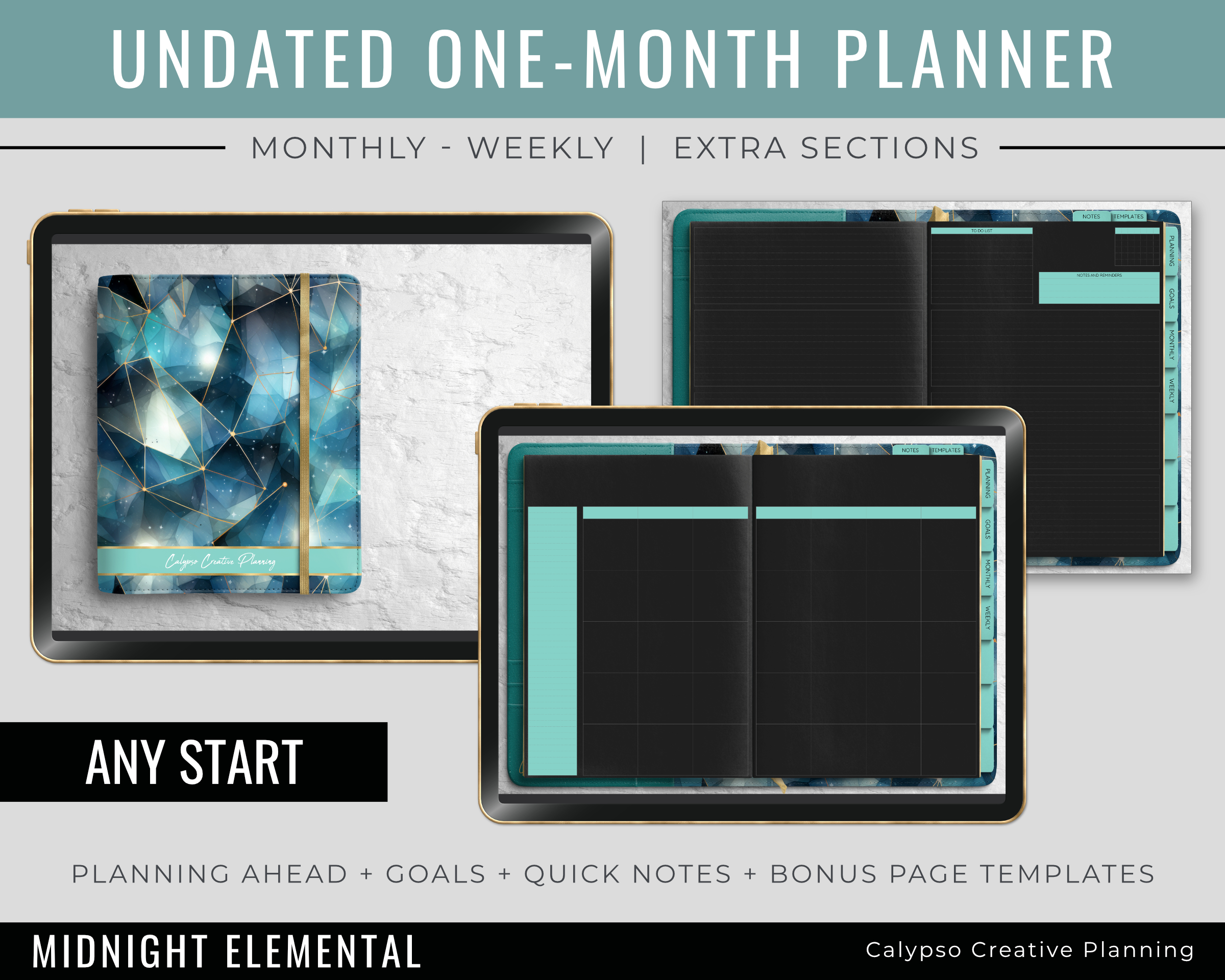 Midnight Elemental Digital Undated One-Month XL Notebook Planner ...